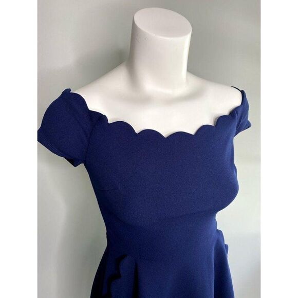 B Darlin Off the Shoulder Scallop Neckline‎ Fit Flare Blue Sz 5 NEW - Picture 4 of 13